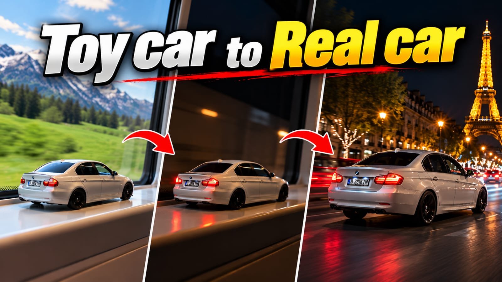 Toy Car To Real Car Transition Prompt